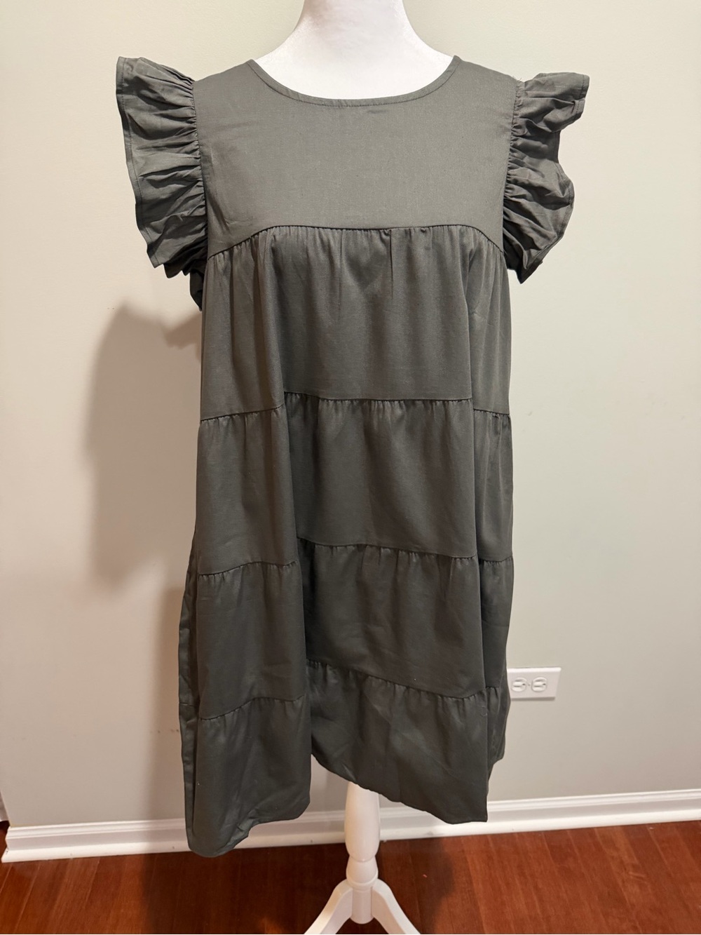 Zenana Outfitters Olive Tiered Ruffle Sleeve Mini Dress